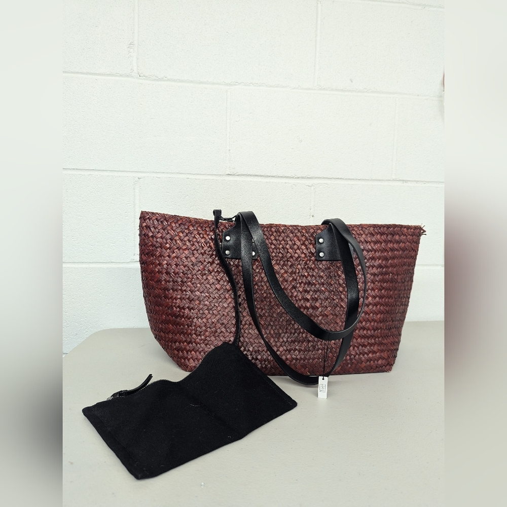 HOT PRICE 🔥 AllSaints Mosley Straw Tote Large Carryall Red Black Beach Vacation - Picture 2 of 7